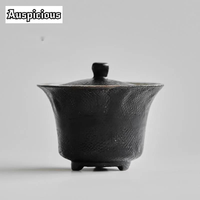 130ml lacca nera ceramica grossolana Gaiwan fatto a mano a tre zampe Tea turen Tea Making Cover Bowl per Kung Fu Tea Collection Gift