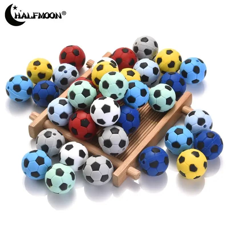 10Pcs 19mm Round Soccer Silicone Bead allentato spaziatura massaggiagengive perline giocattolo per l'allattamento fai da te catena per ciuccio per bambini accessorio per gioielli Neckalce