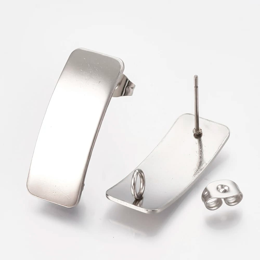 304 Stainless Steel Stud Earring Findings with Loop Curved Rectangle Stainless Steel Color 26x10mm Hole: 2mm Pin: 0.8mm