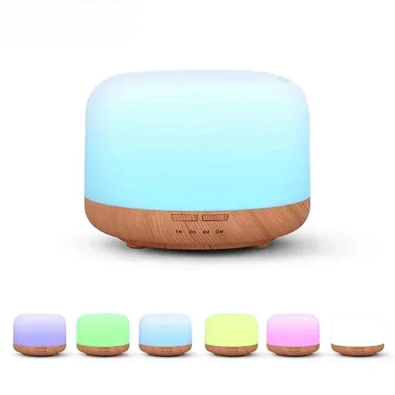 500ML Mini USB Air Humidifier Essential Oil Aroma Diffuser Wood Grain Design with Colorful LED Lights for Home Office