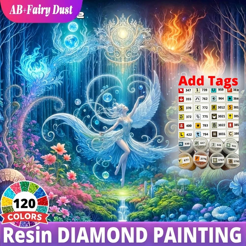 120 Color Resin AB Fairy Dust Full Square Round Diamond Painting Fantasy Dreamy Blue Fairy Glowing Garden Mosaic Embroidery Gift