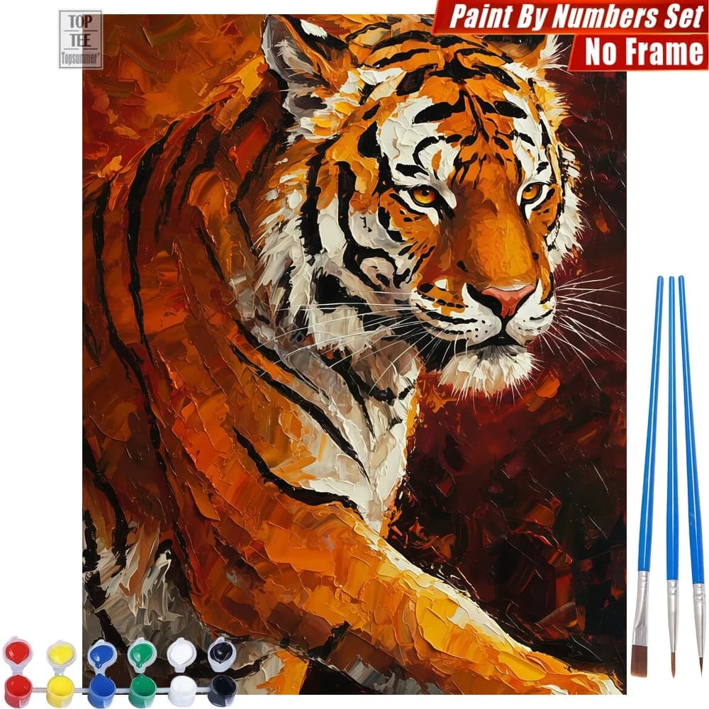 1pc frameless Tiger Sharp Eyes DIY Digital Oil Paint Kit - Tiger Sharp Lifelike Artistic Activities Mother'S Day Gift For Wife