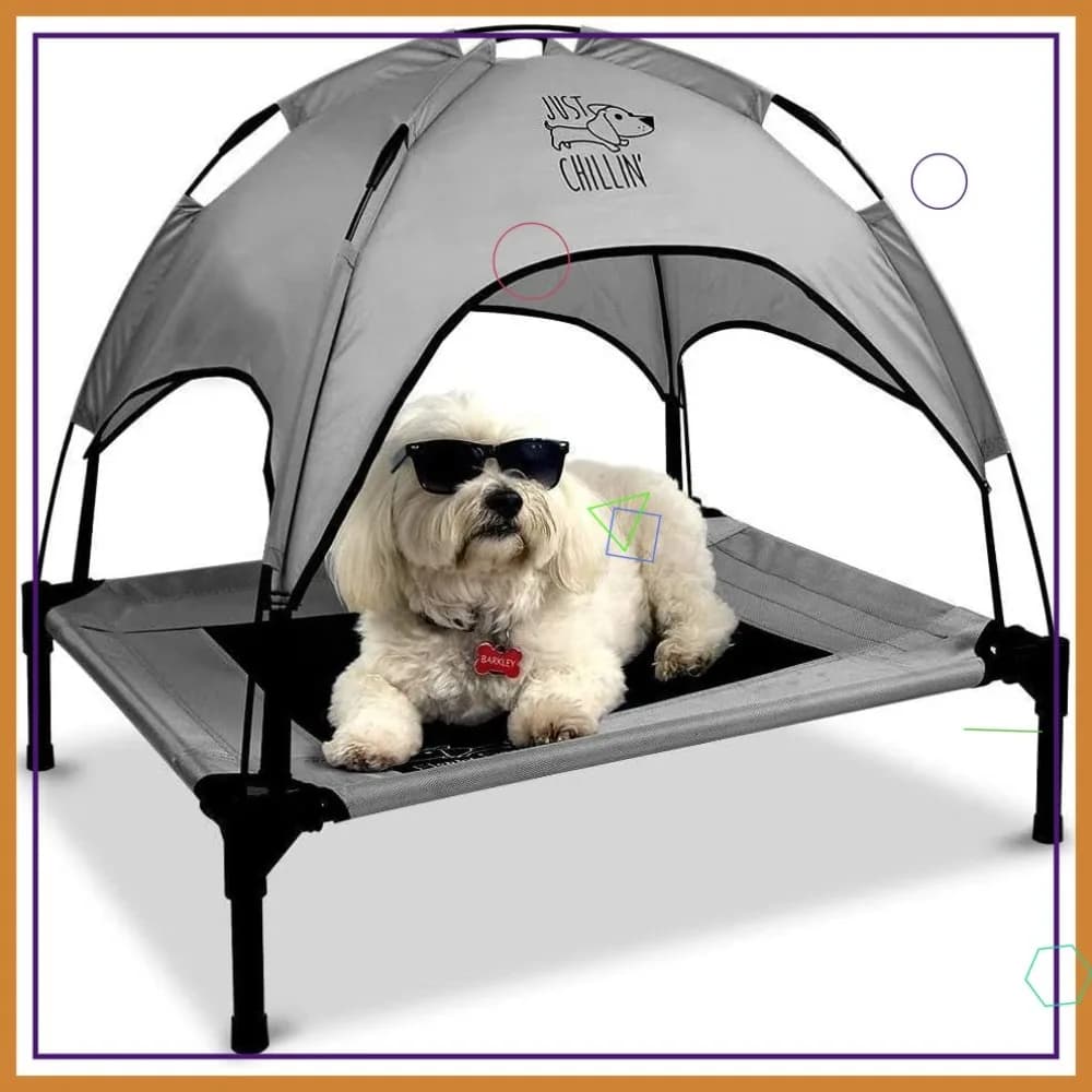 Cuccia rialzata Floppy Dawg con tettuccio parasole, per uso interno ed esterno, leggera e portatile