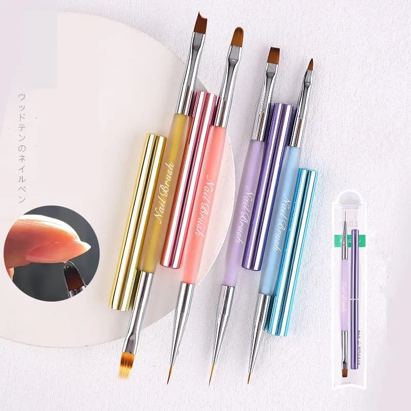 Pennello per unghie con manico in cristallo a doppia testa Pennello per fodera Pennello per pittura Pennello per gel Manicure per nail art in cristallo