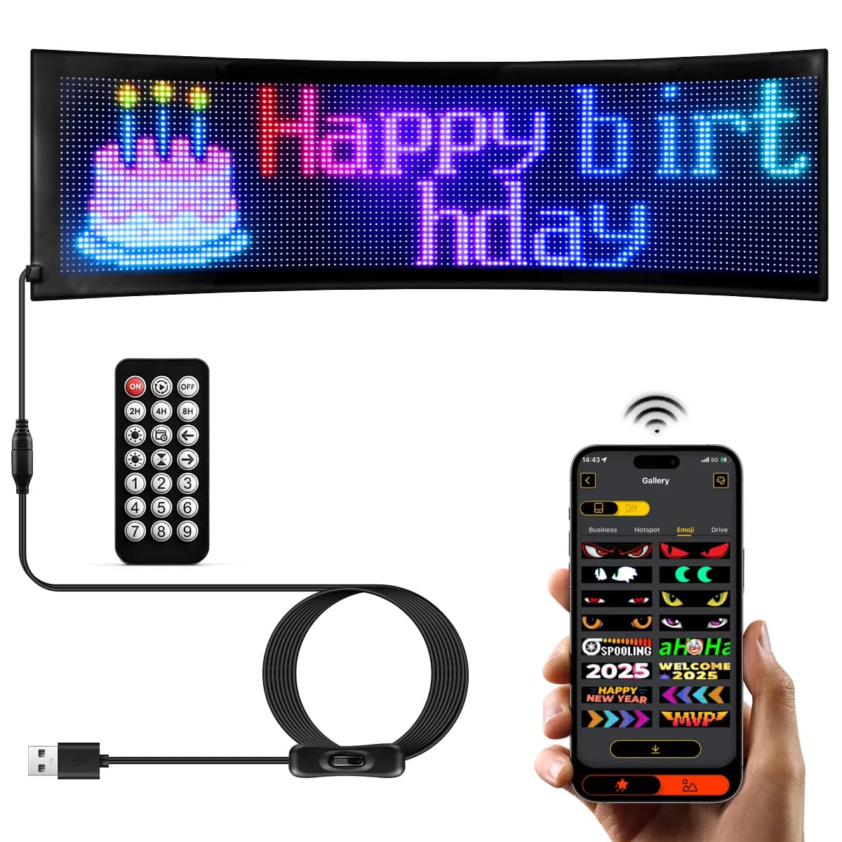 LED Car Card Flexible Smooth Panel LED 5V USB LED Light Signs for Car Bluetooth Smart APP Boat with RGB Slide Display
