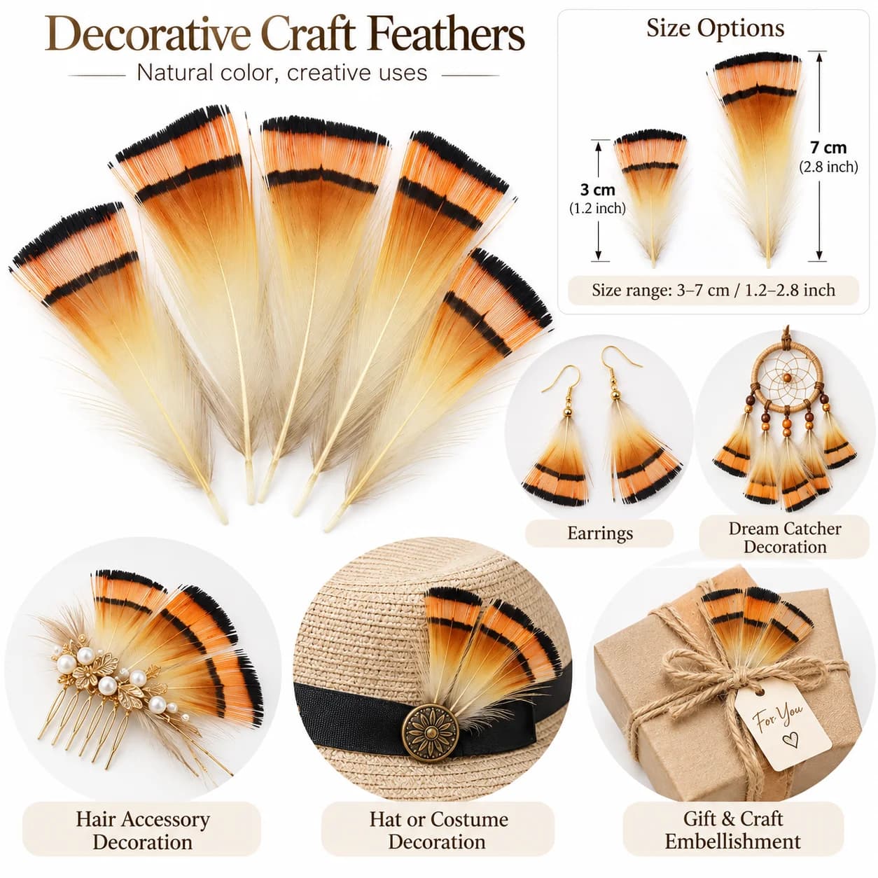 Natural Pheasant Feathers 3-7cm Orange Black Striped Feather Trim for DIY Crafts Jewelry Making Dream Catcher Wedding Decoration