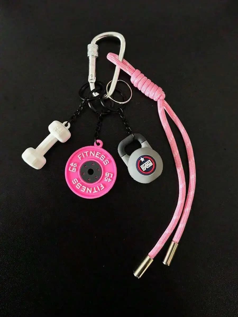 1 Pezzo Ciondolo per Borsa, Portachiavi, Charm per Zaino e Scuola, Serie Palestra, con Catena, Anello in Corda Fatto a Mano Colorato, Design Manubrio e Kettlebell, Nuova Moda