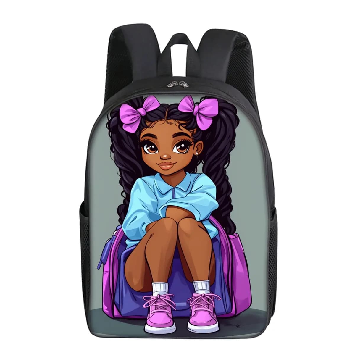 Zaino a strato singolo con stampa ragazza africana per bambini e bambine, i migliori regali, zaini scolastici piatti 2D a cartone animato per bambini
