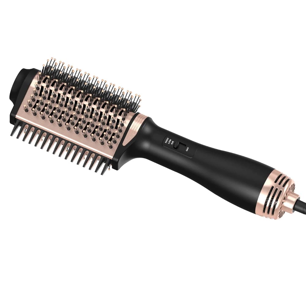 Spazzola ad aria calda a denti larghi dal design popolare con spazzola grande Asciugacapelli con testa in un solo passaggio e pettine per lo styling per uso domestico