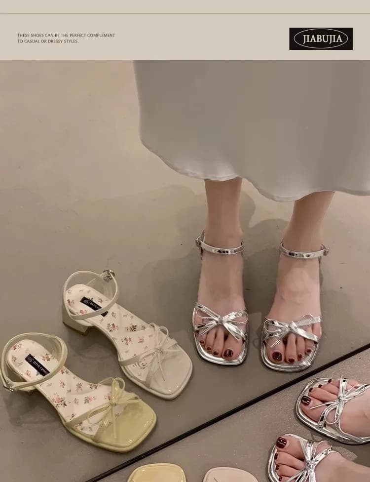 Sandali Floreali con Tacco da Donna Vitality, con Fiocco e Cinturino alla Caviglia, Punta Aperta, Soletta in Memory Foam, Supporto Arco Plantare, Antiscivolo, Scarpe Estive per Appuntamenti