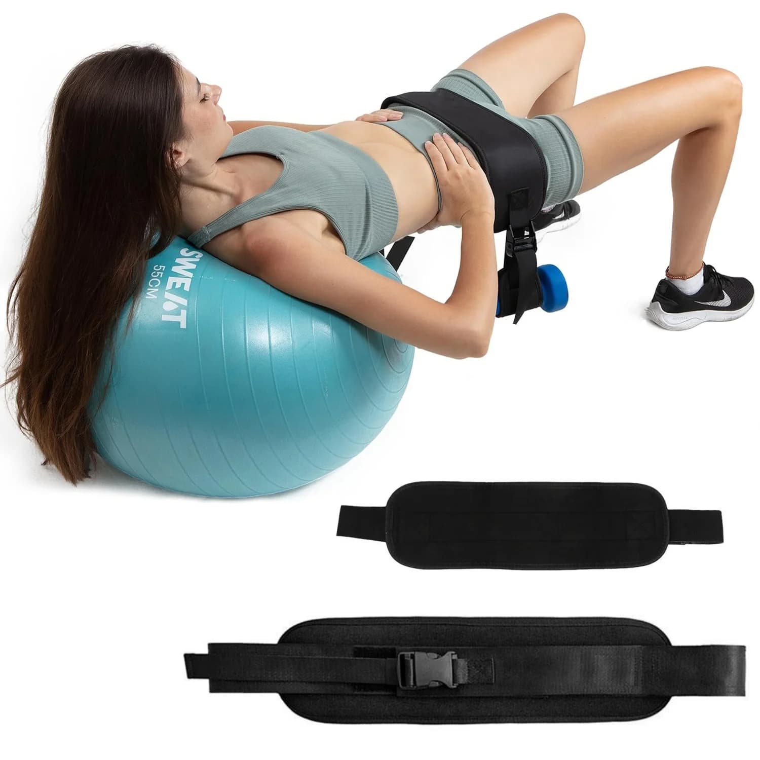 Exercise belt with handlebars, hip push, carrier for effective training with bridge balancer for buttocks, fitness training in life