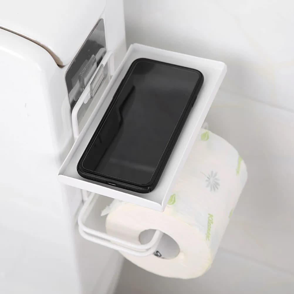 Double Layer Toilet Paper Holder Stainless Steel Rust Resistant Wall Mounted Tissue Rack Storage Shelf for Cellphone Bathroom