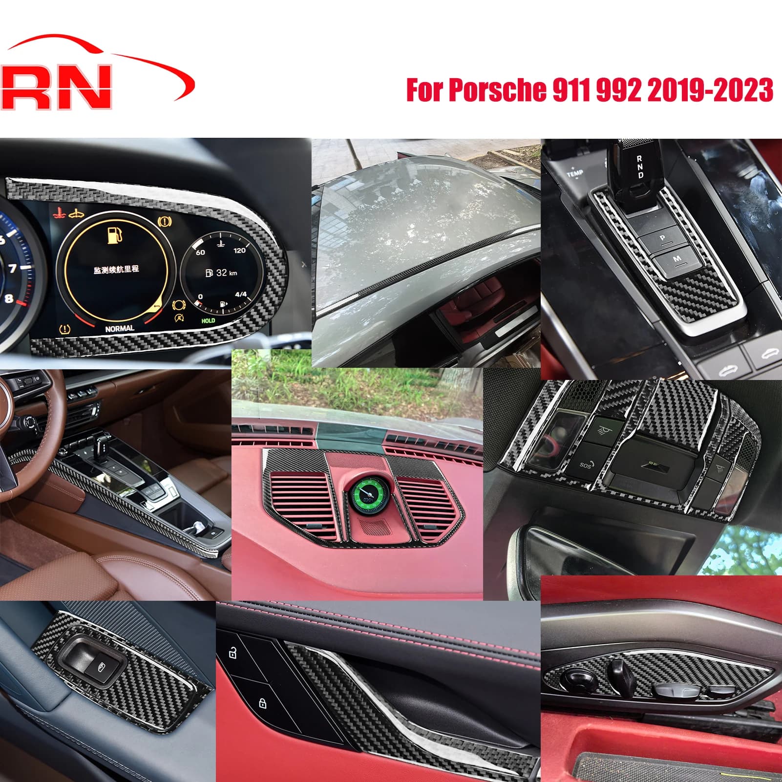 Per Porsche 911 992 2019-2023 Modificato Nero In Fibra di Carbonio Seggiolino Auto Gear Set Completo di accessori interni adesivi decorativi