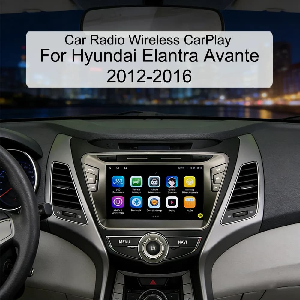 Autoradio da 8 pollici per Hyundai Elantra Avante 2012-2016 con display IPS, CarPlay wireless, Android Auto, 4G, WiFi, GPS, stereo e navigatore.