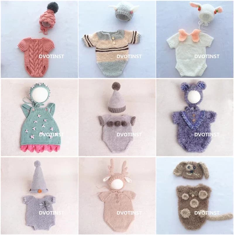 Puntelli per fotografia per neonato Abiti in maglia all'uncinetto Set di abiti per cappelli Fotografia Puntelli per servizio fotografico in filato di cotone