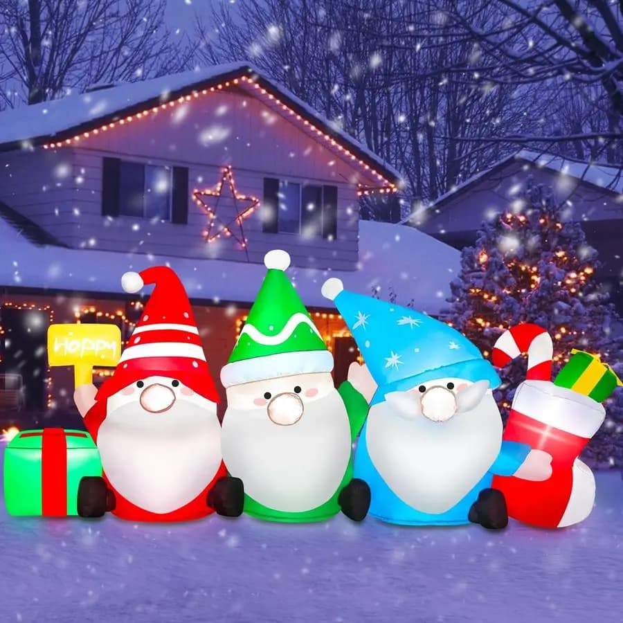 Outdoor Christmas Inflatable Gnomas with Gift Box and Socks, Funny Inflatable Christmas Figures for Garden Decoration
