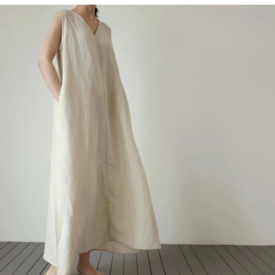 Korean Japanese Summer Simple Pure Color V-neck Chic Fashion Comfortable New Trend Women's Vest Dress Long Skirt