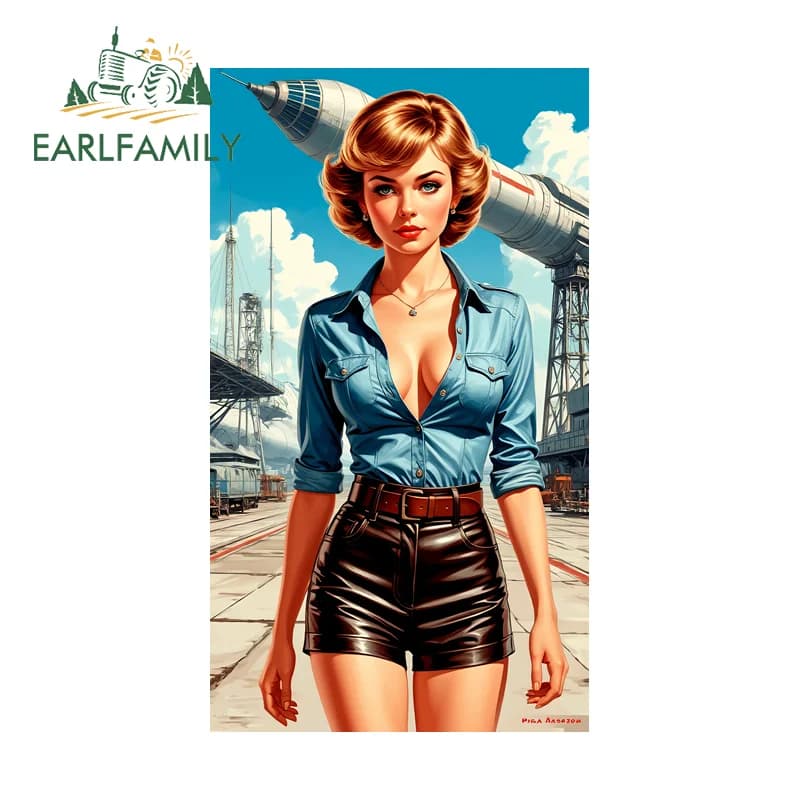 EARLFAMILY Pinup Girl Anime Graffiti Stickers Lovely Cartoon Car Door Decal Waterproof Sunscreen JDM Camper RV Custom Printing