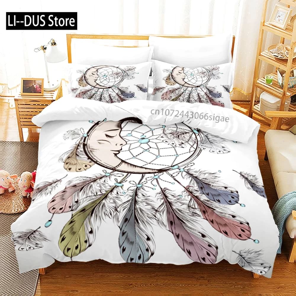 Dreamcatcher Bedding Set Single Twin Full Queen King Feather Size Bed Set Aldult Kid Bedroom Duvetcover Sets 3D Anime 019