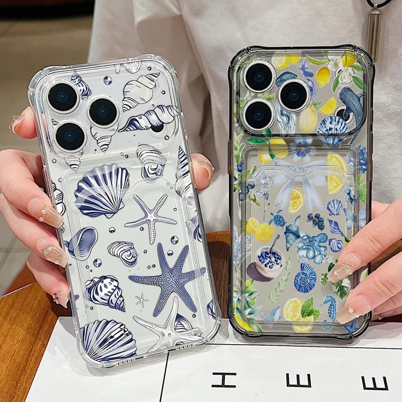 Custodia Trasparente con Slot per Schede per iPhone 17e 17 Pro Max 16 15 14 13 Pro Max 16e 11, Cover Morbida in Silicone TPU con Motivo a Squalo