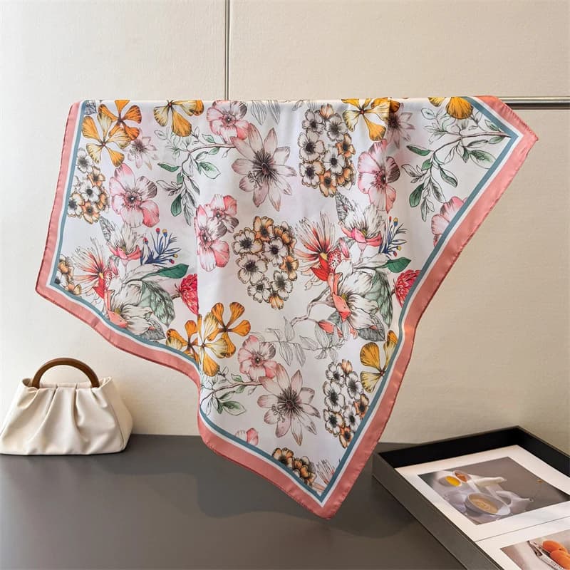 2026 Luxury Silk Skinny Scarf Bag Handle Ribbon Lady Flowers Print Headband Small Hair Scarves Band Female handkerchief Scarves