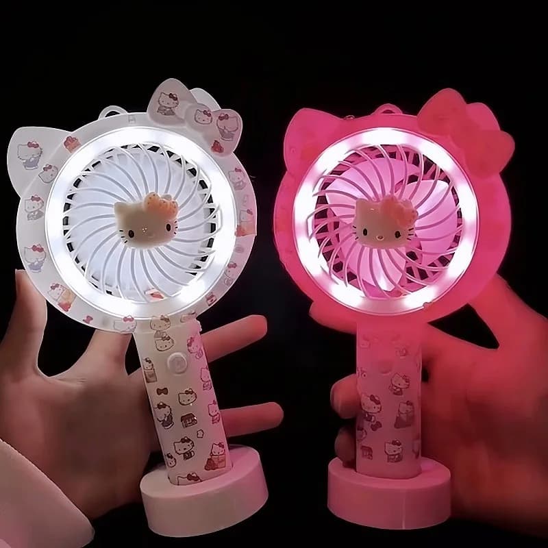 Ventilatore Portatile Kawaii Hello Kitty con Luce, Ventilatore USB Ricaricabile a Tema Anime Kt, Regalo per Bambine e Ragazze