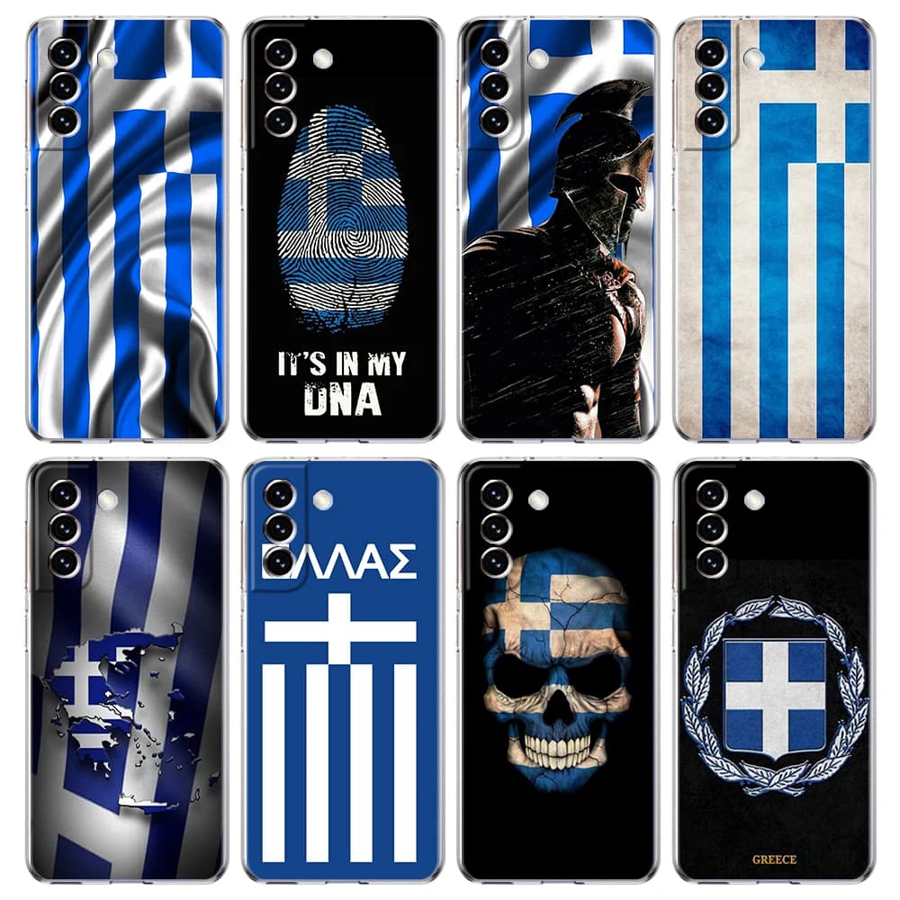 Trasparente per Samsung Galaxy S25 S24 S23 S22 S20 S21 FE Ultra S24 S23 S10 S10E S9 Plus Cassa Del Telefono Morbido TPU Grecia Bandiera Greca