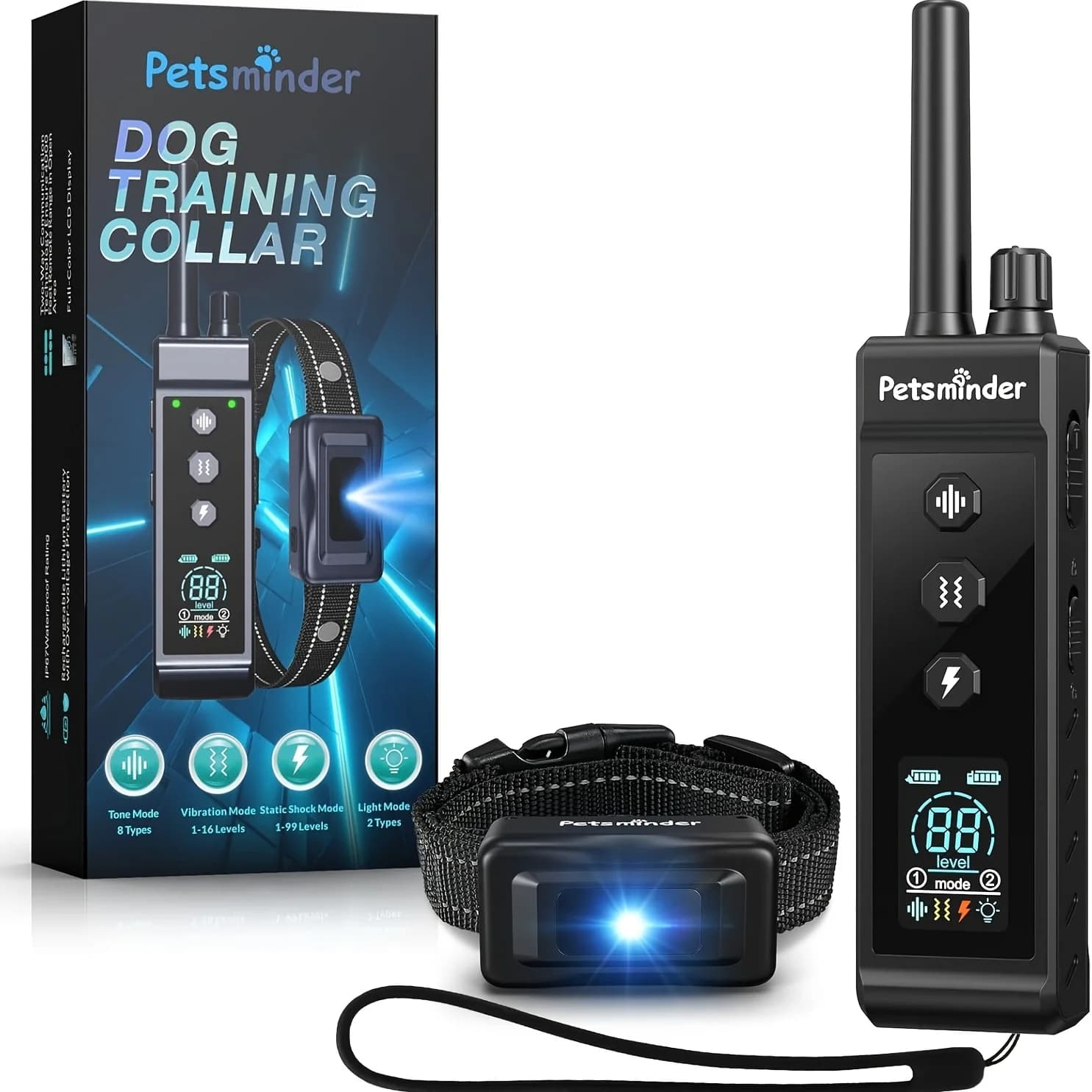 Collare di Addestramento per Cani Ricaricabile con Telecomando - 15 Giorni di Autonomia e 60 Giorni in Standby, Ricarica Multi-Sorgente (Presa a Muro/Auto/Power Bank/Portatile)