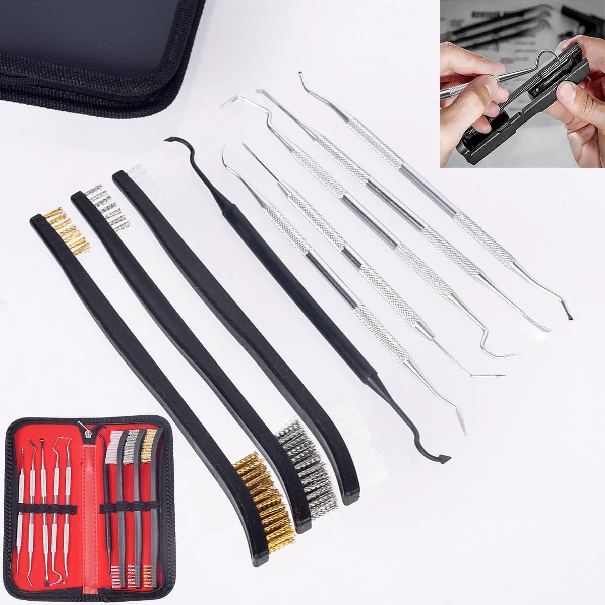 Kit di Pulizia per Armi da Fuoco, Set di 9 Pezzi con Spazzola per Canna, Strumenti per Pulizia di Fucili, Pistole e Fucili a Pompa