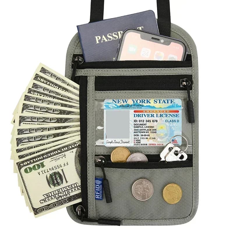 Portafoglio RFID per Passaporti, Porta Documenti da Viaggio Familiare, Porta Carte di Credito con Cerniera, Organizer Sottile Multitasche per Passaporti e Documenti