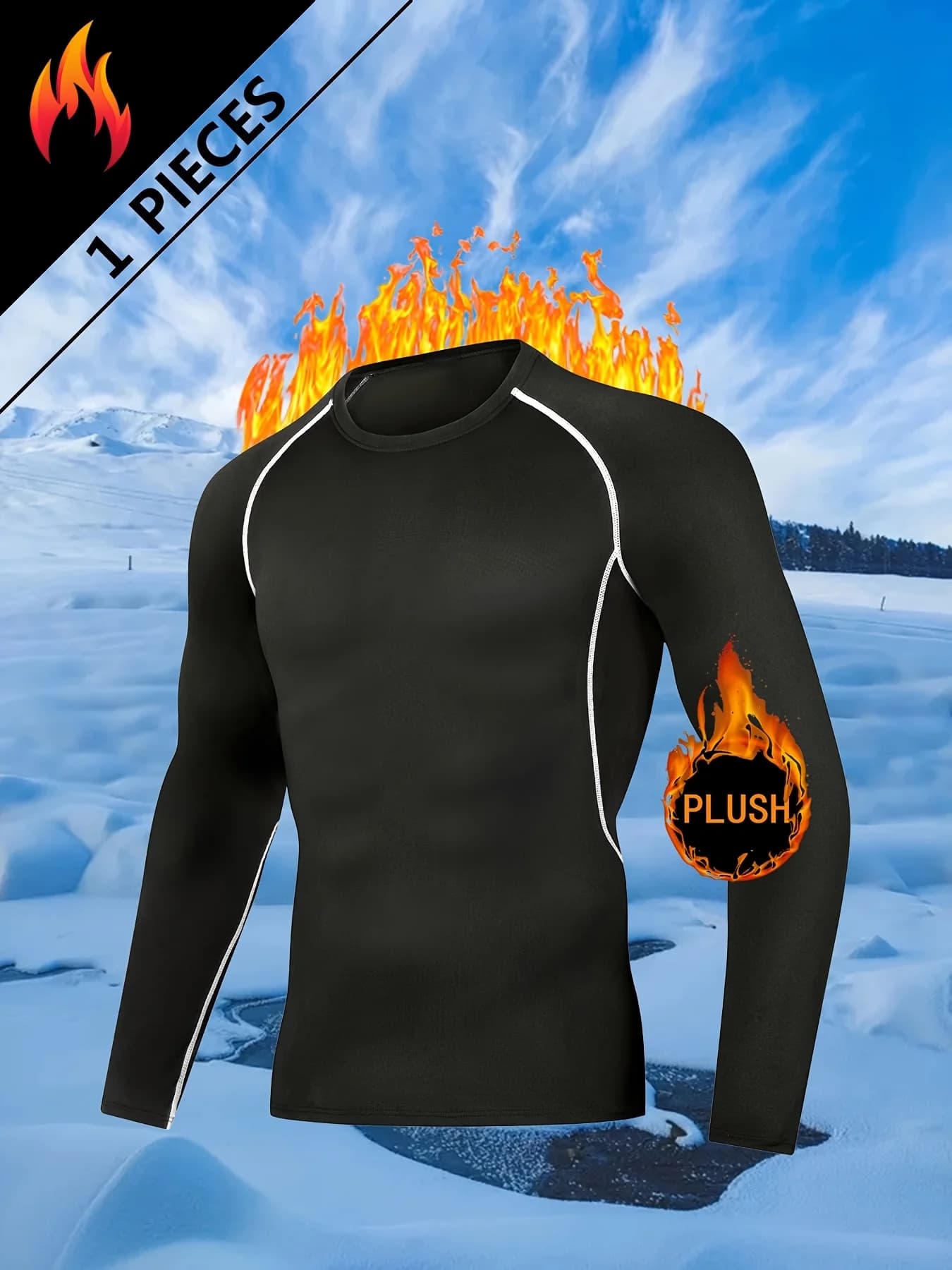 Men's Thermal Fitness Underwear Compression Long Sleeve, Fitness and Running Sports Top, Soft and Elastic Gym Clothing Men