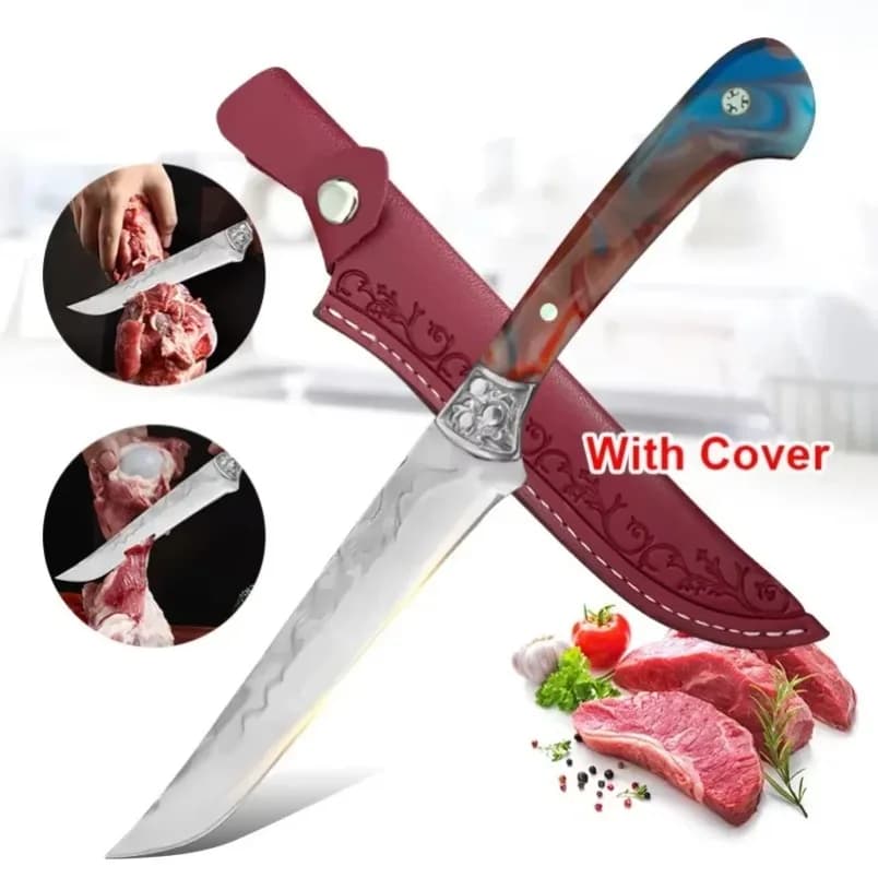 Manico in resina in acciaio inossidabile Coltello da chef per barbecue Coltello professionale per carne forgiata a mano per tagliare frutta e verdura Coltelli per disossare Strumenti di cottura