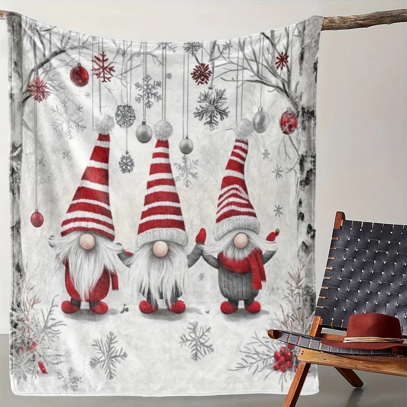 Cute Christmas Santa Claus Gift Printed Flannel Blanket Warm Soft Cozy Throw Blanket Couch Bed Living Room Decor