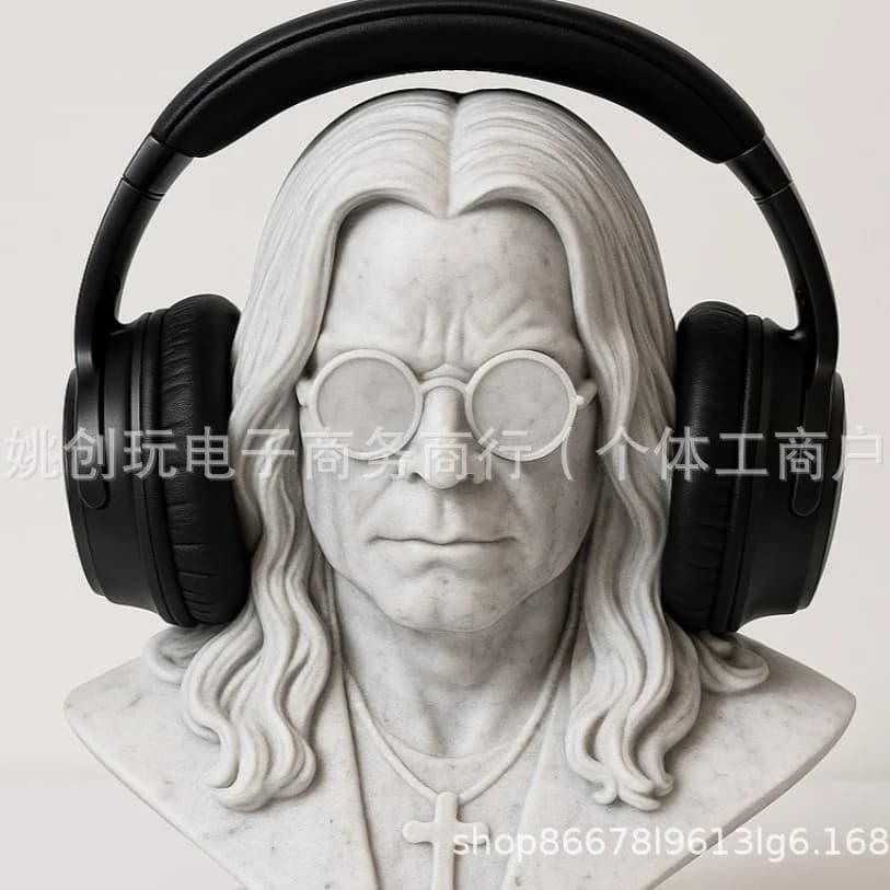 Stampa 3D Ozzy Osbourne Statua Cuffie Personaggi Personaggi Giocattoli Testa Statua Modello da scrivania Supporto per cuffie per computer