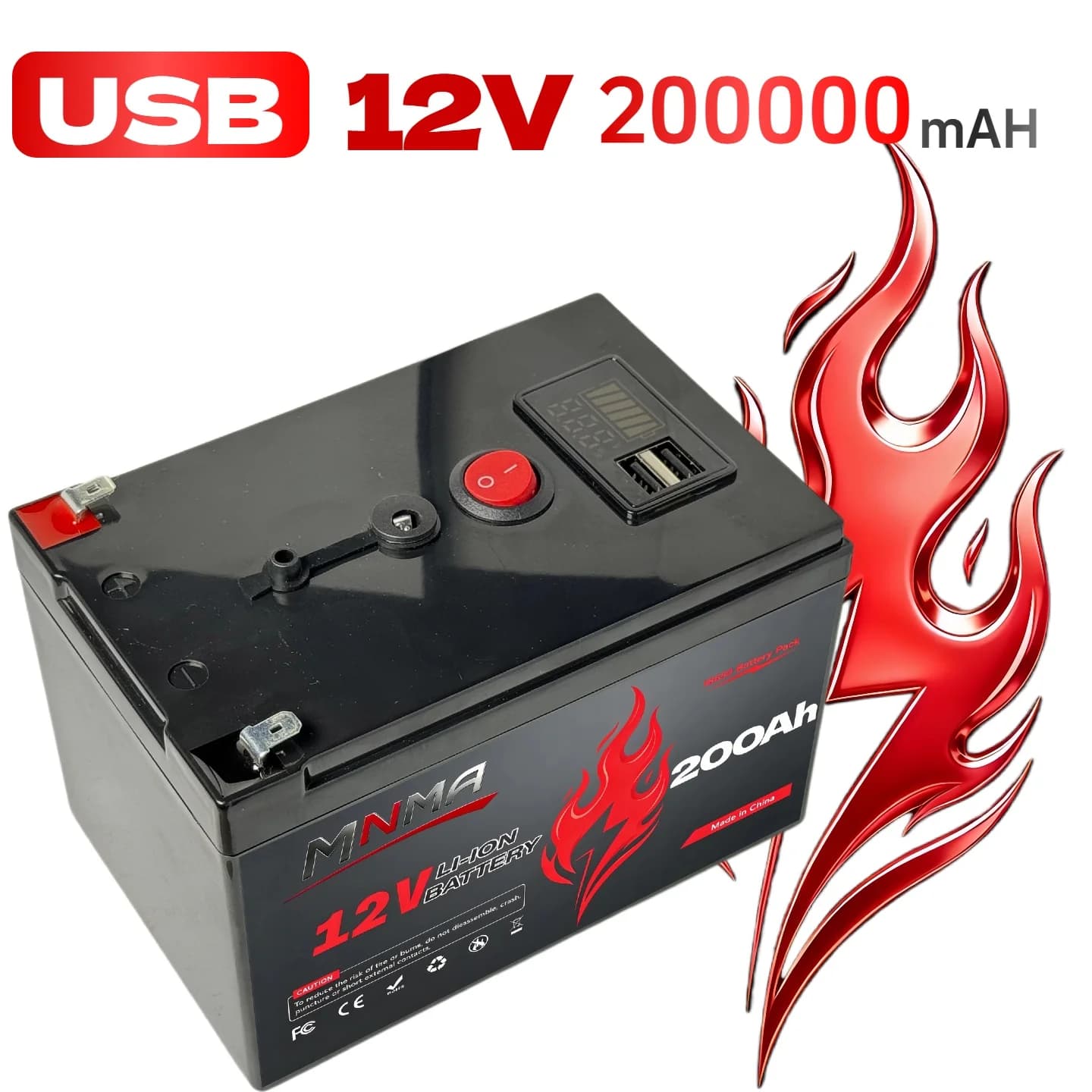 Batteria ricaricabile a ciclo profondo da 200.000 mAh 12V con BMS integrato per avviamento auto, alimentazione di emergenza, accumulo di energia solare