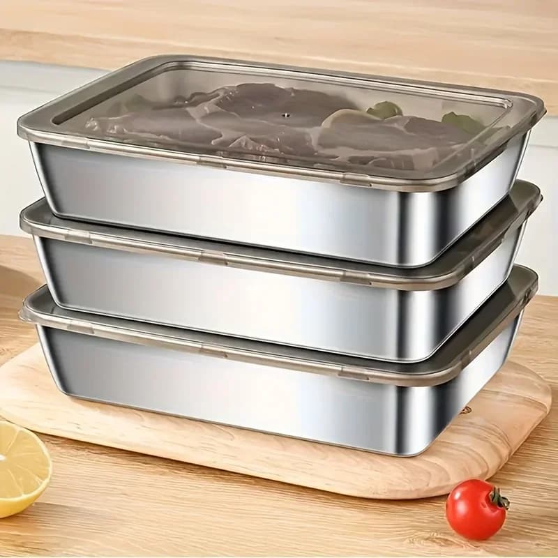 Set of 3 Stainless Steel Food Containers - Airtight Covers, Dishwasher Washers for Sandwich/Frutta/Casa/Feste