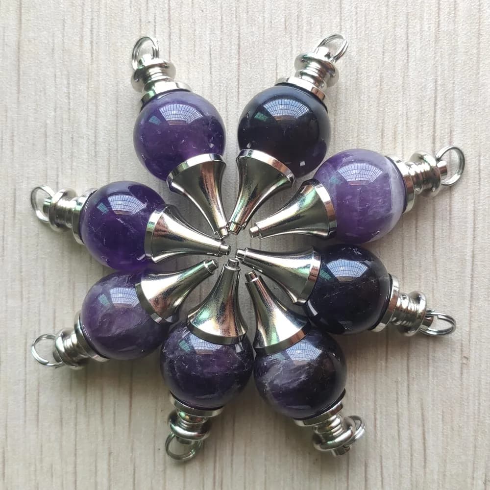 Ametiste naturali Pietra dowsing pendolo circolare Cono pendenti per collane creazione di gioielli Commercio all'ingrosso 8 pz/lotto spedizione veloce