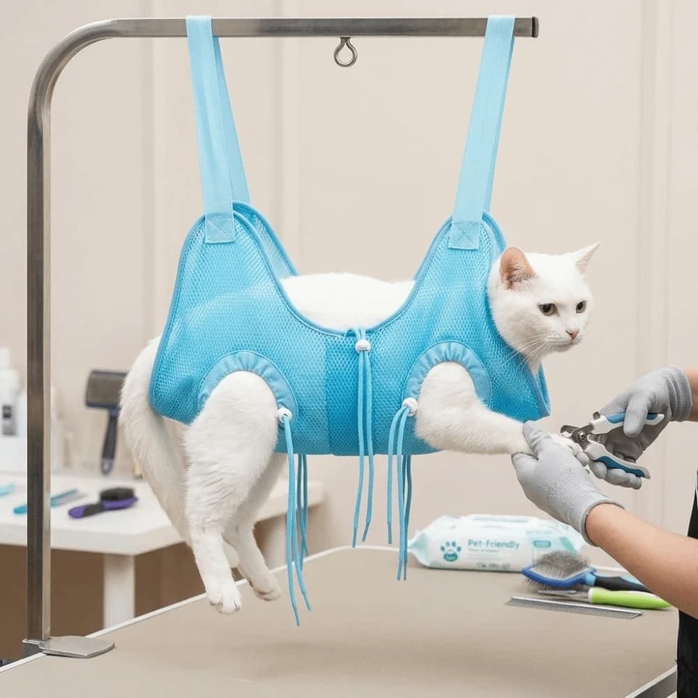 Breathable Pet Grooming Hammock Anti-Scratch Adjustable Pet Bath Hammock Soft Fixing Harness Nail Trimming Sling Pet Salon