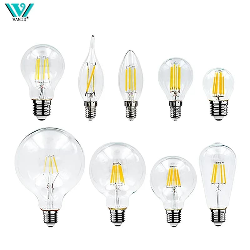 Lampadina LED retrò Edison E14 E27 AC 220V 2W 4W 6W 8W Lampada in vetro vintage C35 G45 A60 ST64 G80 G95 G125 Luce a filamento a LED Decorazioni per la casa