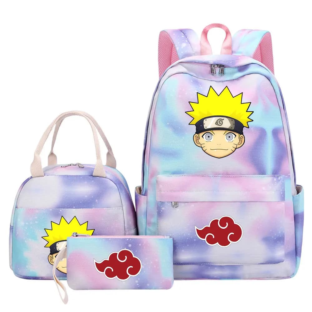 3 pz/set Uzumaki Naruto Zaino Lunch Bag Astuccio Borsa per computer Zaino Zaino leggero Zaino da viaggio casual Regali