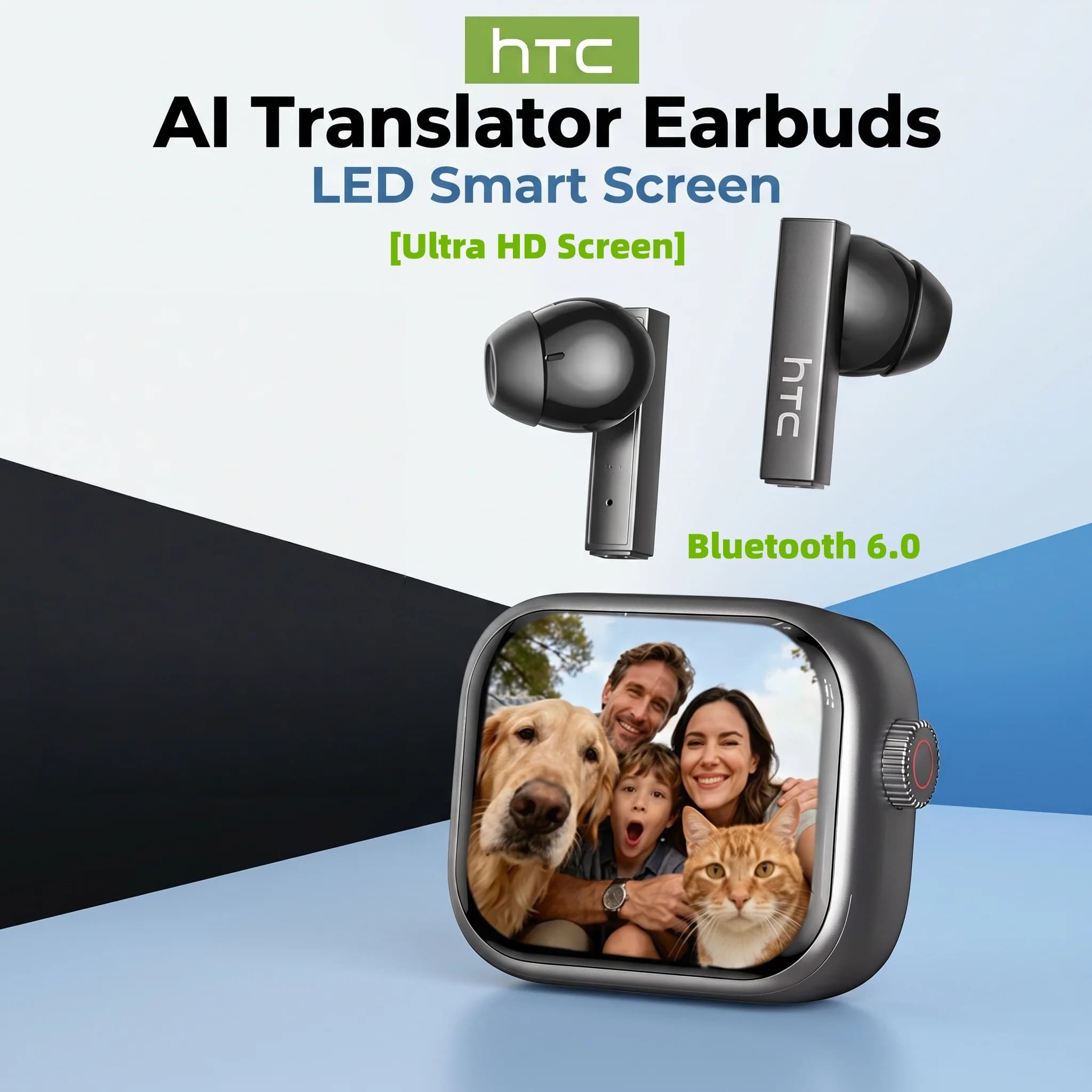 [Ultra HD Screen] LED Smart Screen HTC NE40 Earphones Bluetooth Wireless Headphones AI Translator TWS Sports Wireless Headphones