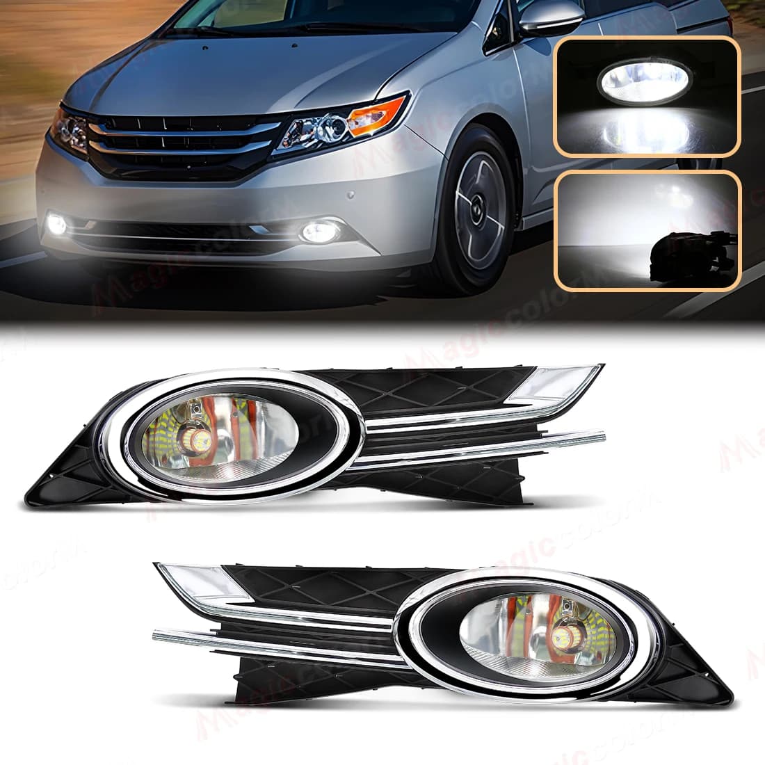 Auto bumper Front Buckle Lamp For Honda Odyssey 2014 2015 2016 2017 LED Light White Blubs Chrome Wire Cover Switch 12V