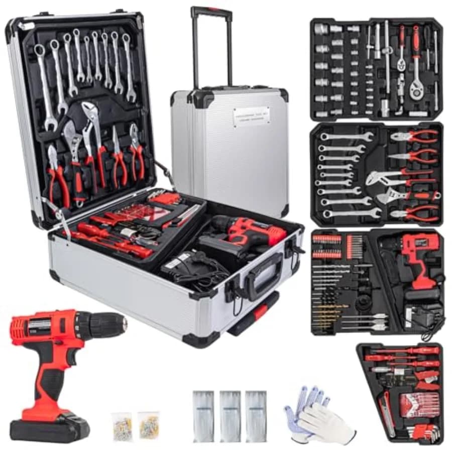 Set di Utensili da 346 Pezzi, Trapano Elettrico 18V per Uomo, Kit di Attrezzi Manuali per Casa e Fai-da-Te, Set Trapano Senza Fili 18+1 con Frizione