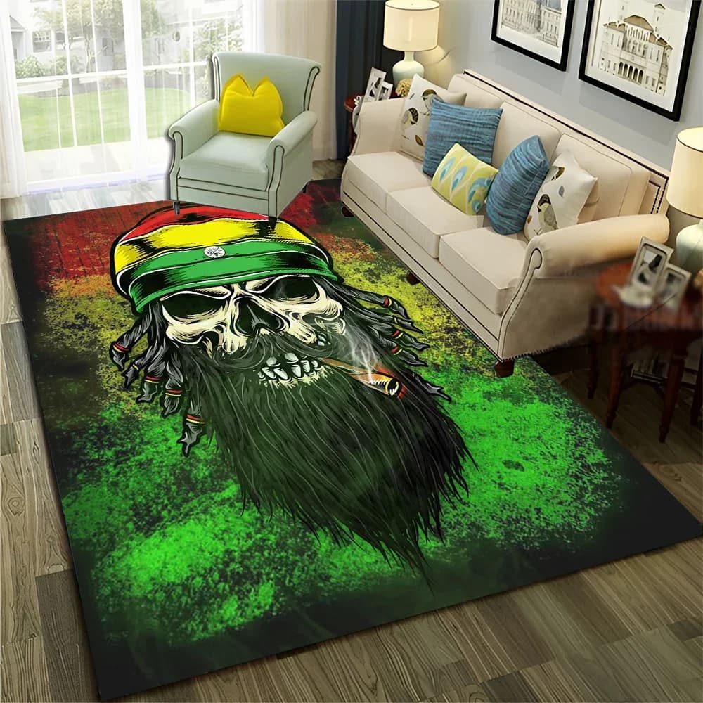 Fumo Acero Erbaccia Piante Verde Morte Teschio Tappeto for the House Living room Bedroom Sofa Zerbino Decor, Anti-slip Mat