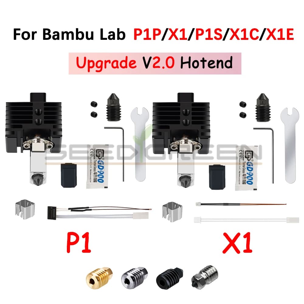 Per Bambu Lab P1P/P1S Ottone temprato Rame 0.2/0.4/0.6/0.8mm Ugello Hotend in metallo con ventola di raffreddamento X1/X1C/X1E Aggiornamento stampante 3D