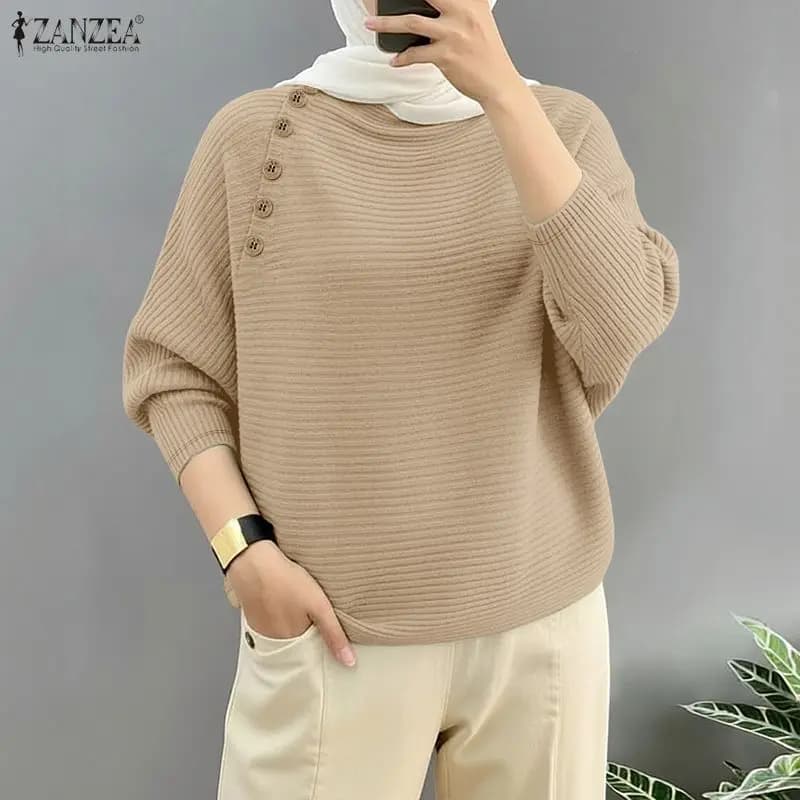 2026 Moda Donna Maglie a Maniche Lunghe in Maglia ZANZEA Blusa Primaverile Elegante da Lavoro Casual con Scollo a O per Vacanze Blusas Mujer