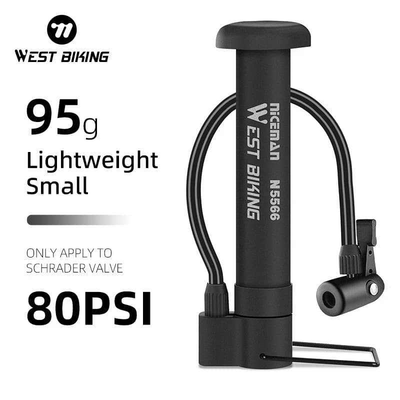 WEST BIKING Pompa da bicicletta Mini pompa d'aria per bici portatile Pompa d'aria per tubo manuale ultraleggero Pompa da pedale per strada di montagna MTB Gonfiatore per ciclismo