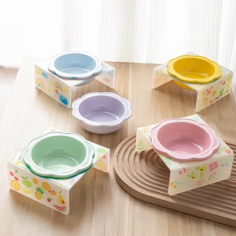 Cartoon Pet Bowl ciotola per gatti supporto acrilico ciotola per gatti in ceramica floreale protezione per il collo ciotola per gatti ciotola per cibo per cani mangiatoia per gatti forniture per animali domestici