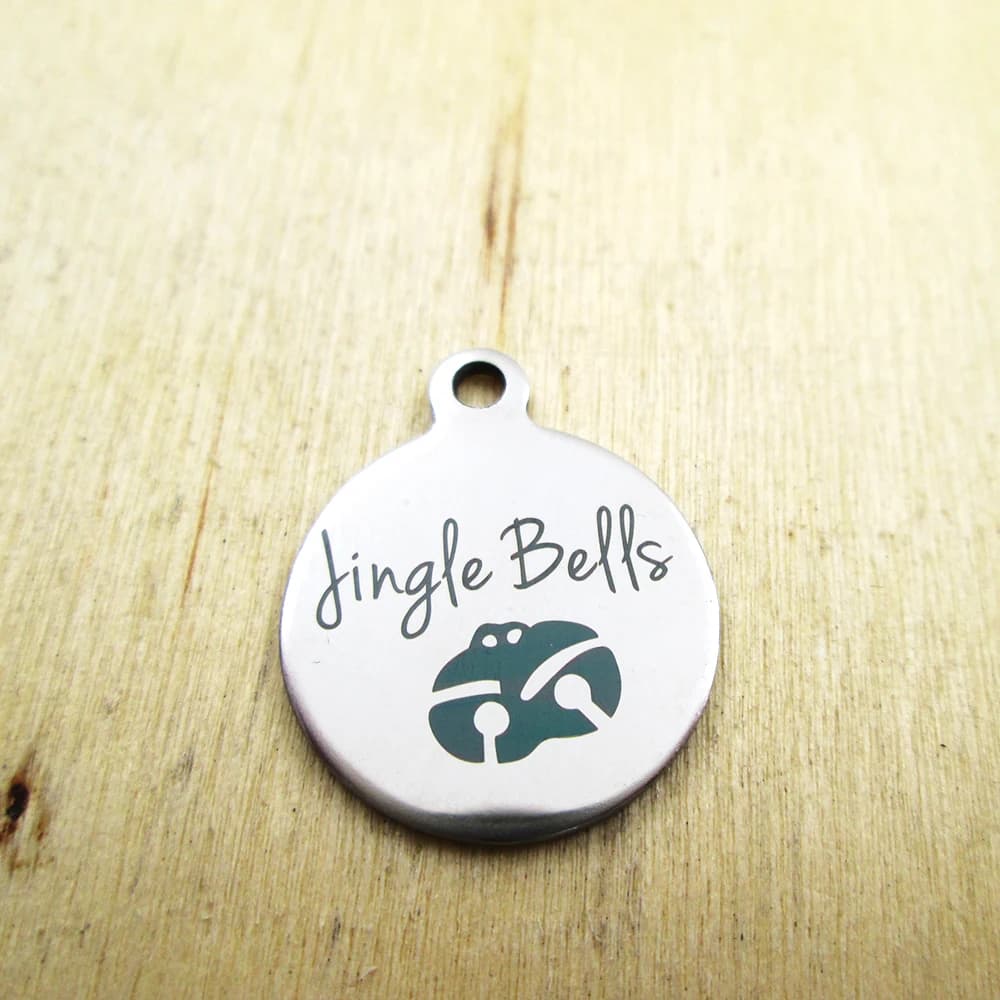 20 pieces-- stainless steel pendants with jingle bells - laser engraved - customized - pendants with diy pendants