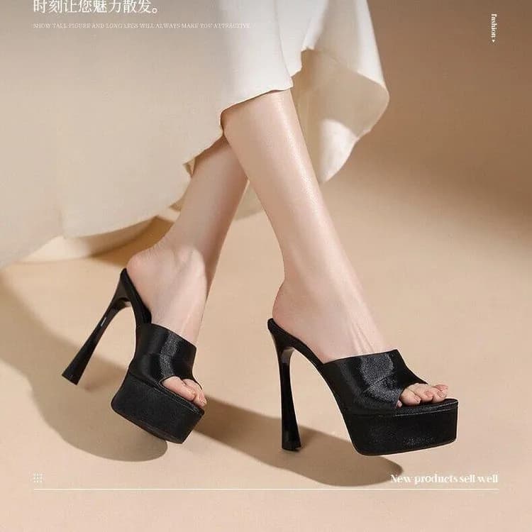 Waterproof Platform Open-toe High Heel Sandals for Women 2026 Summer New Simple Fashion Satin Stiletto Heels